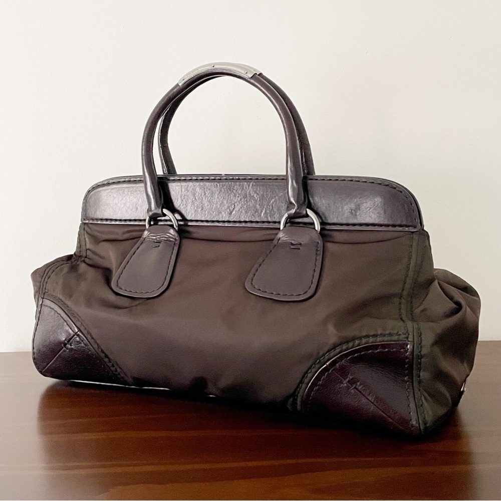 Prada dark brown Vitello leather trimmed nylon doctor bag satchel - Picture 4 of 14